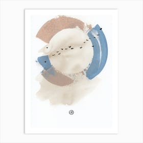Murmuration 1 - minimal abstract birds flock beige blue Art Print