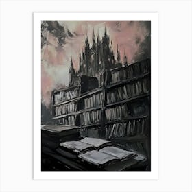 Dark Gothic Library At Night Art Print