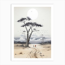 Tottori Sand Dunes In Tottori, Japanese Brush Painting, Ukiyo E, Minimal 3 Art Print