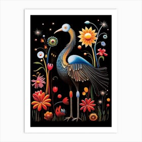 Folk Bird Illustration Ostrich Art Print