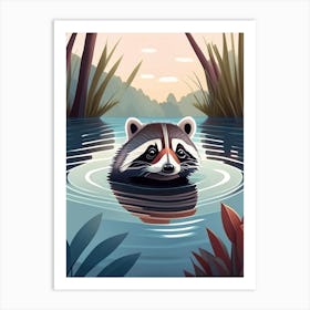 Raccoon Swimming In River Cute Digital 2 Art Print