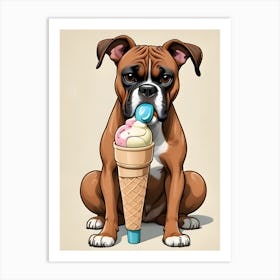 Boxer Dog Eating Ice Cream Art Print