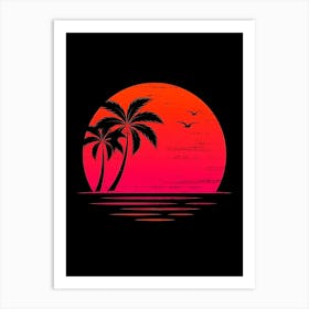 Sunset With Palm Trees Art Print