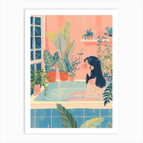 Girl Watering The Plants Kawaii Illustration 1 Art Print
