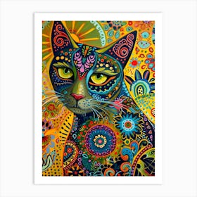 Kitsch Colourful Cat Portrait 4 Art Print