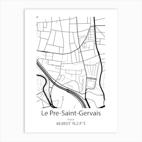 Le Pre Saint Gervais,France Minimalist Map Art Print