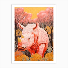 Rhino In The Plants Warm Tones 2 Art Print