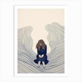 Girl Sitting On A Wave 1 Art Print