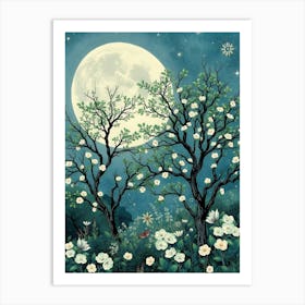 Full Moon With Flowers Art Print