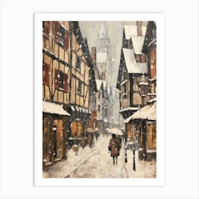 Vintage Winter Painting Colmar France 1 Art Print