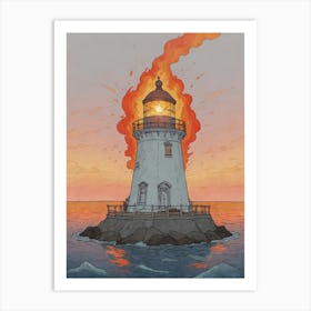 Lighthouse On Fire Art Print