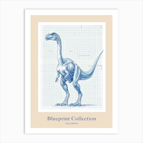 Gallimimus Dinosaur Blue Print Sketch 2 Poster Art Print