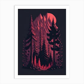 A Fantasy Forest At Night In Red Theme 74 Art Print