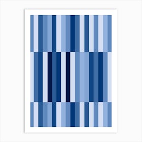 Blue Stripes Geometric Blocks Pattern Art Print