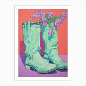 A Painting Of Cowboy Boots With Purple Lilac Flowers, Fauvist Style, Still Life 6 Art Print
