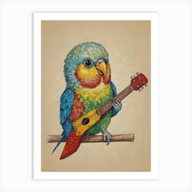 Colorful Parrot Playing Guitar Art Print