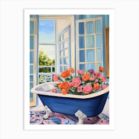 A Bathtube Full Of Ranunculus In A Bathroom 4 Art Print