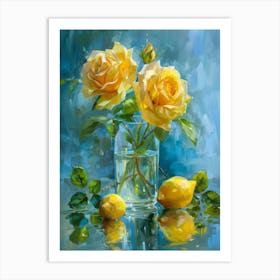 Yellow Roses In A Vase 1 Art Print