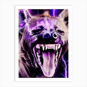 Angry Hyena Roars With Tthunderbolts Art Print