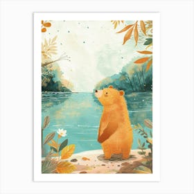 Sloth Bear Standing On A Riverbank Storybook Illustration 1 Art Print