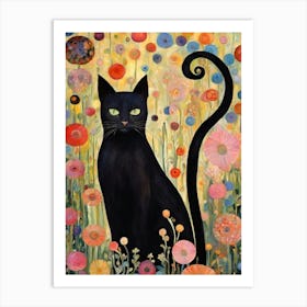 Black Cat In The Garden Klimt Style Art Print