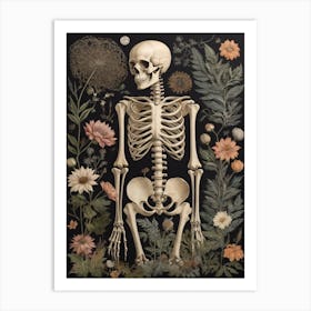Botanical Skeleton Vintage Flowers Painting (28) Art Print