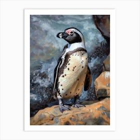 African Penguin Gold Harbour Oil Painting 3 Art Print