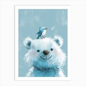 Small Joyful Bear With A Bird On Its Head 13 Art Print