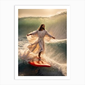 Jesus Surfs Art Print