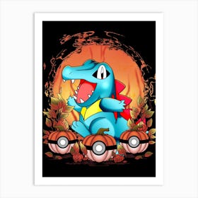 Totodile Spooky Night - Pokemon Halloween Art Print
