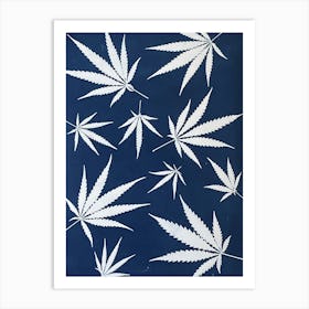 Blue cyanotype hemp leaves Art Print