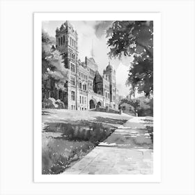 The University Of Texas At Austin Austin Texas Black And White Watercolour 1 Art Print