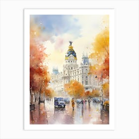 Madrid Spain In Autumn Fall, Watercolour 3 Art Print