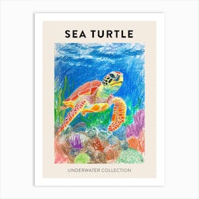 Rainbow Underwater Sea Turtle Crayon Scribble Poster 3 Art Print