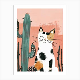 Cat And Cactus Canvas Print Art Print