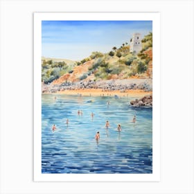 Swimming In Skiathos Greece 2 Watercolour Art Print