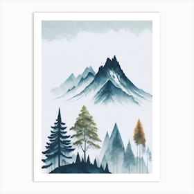 Mountain And Forest In Minimalist Watercolor Vertical Composition 375 Art Print