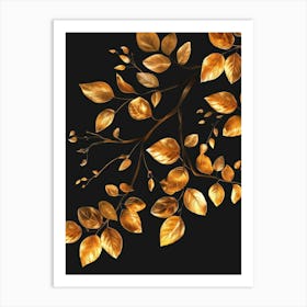 Gold Leaves On Black Background 2 Art Print