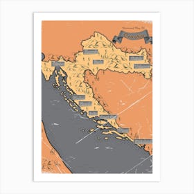 Vintage Croatia Map Art Print