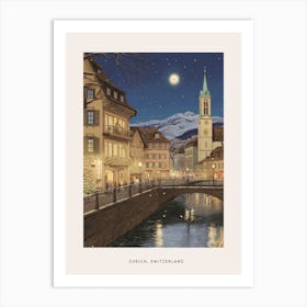 Vintage Winter Poster Zurich Switzerland 5 Art Print