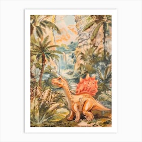 Dinosaur With Wings In The Palm Trees Storybook Style Art Print