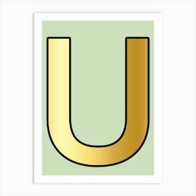 Letter U Gold Alphabet Aqua Art Print