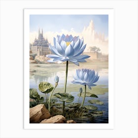 Blue Waterlily Flower Victorian Style 1 Art Print