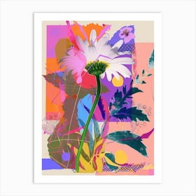 Oxeye Daisy 1 Neon Flower Collage Art Print