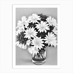 Chrysanthemums B&W Pencil 1 Flower Art Print