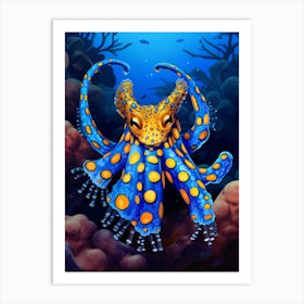 Southern Blue Ringed Octopus Illustration 2 Art Print