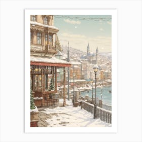 Vintage Winter Illustration Istanbul Turkey 1 Art Print