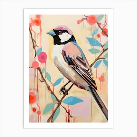 Pink Scandi House Sparrow 4 Art Print