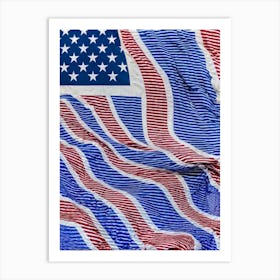 American Flag Unfurling In The Breeze Colors Transitioning From Rippled White At The Top To Rippled Art Print