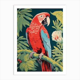 Vintage Bird Linocut Parrot 4 Art Print